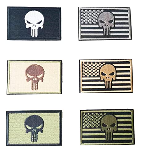 RUINUO 6Pcs Applique Patch Embroidered Patch Skull Flag Skeleton Sew On Patch Hook & Loop Badge Armband for Hat
