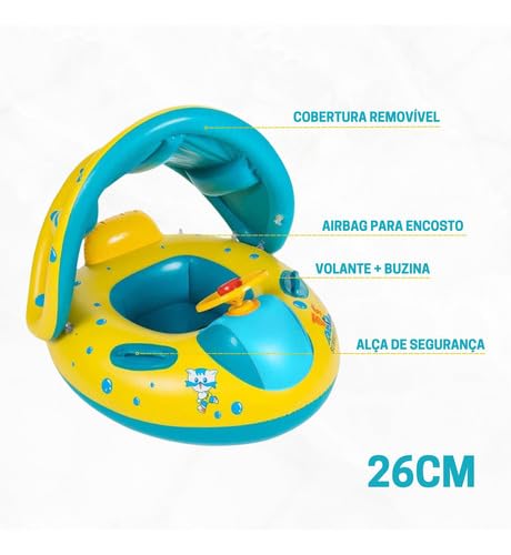 Boia Bebe Com Volante E Buzina Carrinho Para Piscina Menino