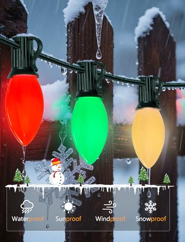Image of Vintage C9 LED Christmas Lights Outdoor, 50Ft C9 Multicolor Christmas String Lights with 52 Shatterproof LED Bulbs, Hanging Patio Lights for Backyard Roofline Garden Party Pathway Xmas Decorations