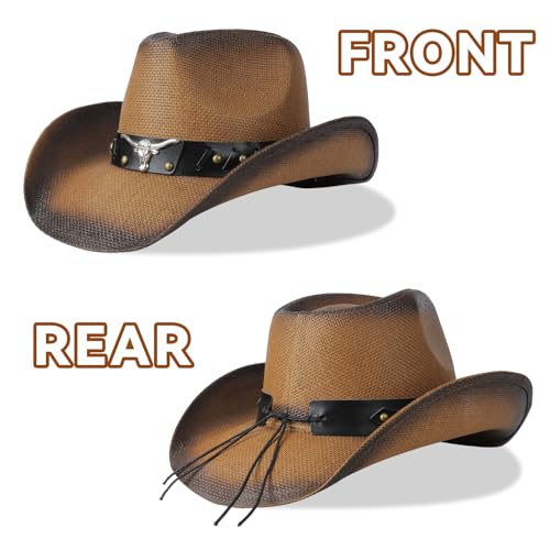 Image of WQWOVRVO Cowboy Hat,Cowgirl Hat,Western Cowboy Hats for Women /Mens /Straw Wide with Shapeable Brim Cowboy Hat for Womens
