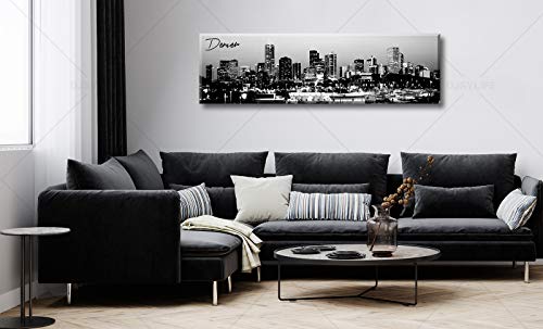 Image of Black and White Wall Art Denver Skyline Cityscape Skyscrapers Canvas Print Painting Landscape USA City Buildings Pictures Modern Artwork for Man Room Office Living Room Decoration 13.8 inchx47.3 inch
