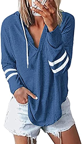 Image of Womens Long Sleeve V Neck Hoodie Sweatshirts Lightweight Pullover Tops