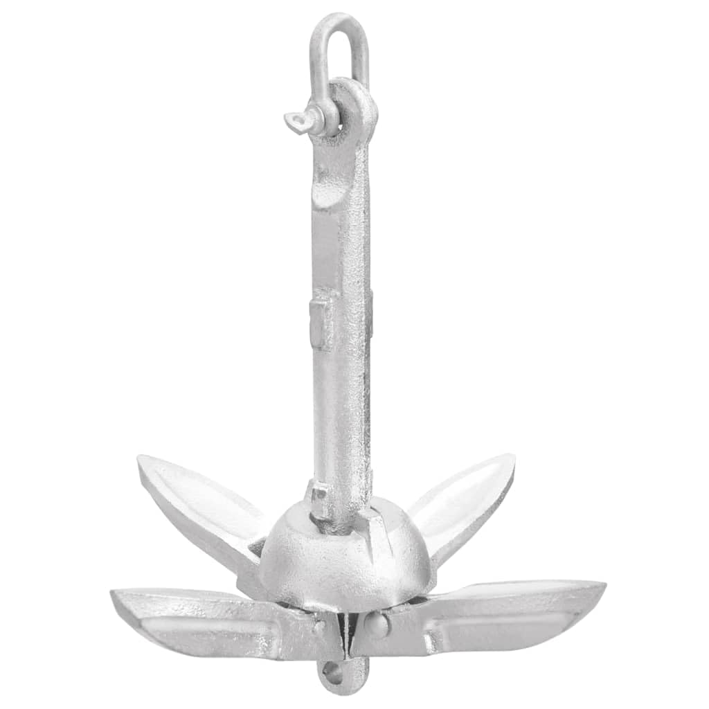 Anclaje plegable con cuerda, plata de 0,7 kg, hierro fundido galvanizado, 4 hoyuelos, anclajes para kayak, canoa, barco inflable, velero, barco a motor, seguro amarre al agua