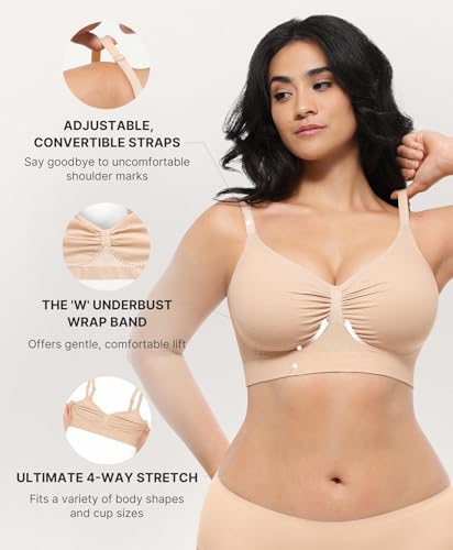 Image of SHAPELLX Wireless Bra Adjustable Straps Comfy Bra Lounging Everyday Bras | Wire-free, light support, unpadded, second-skin comfort, 4-row hook, seamless, back smoothing, for lounge sleep daily wear
