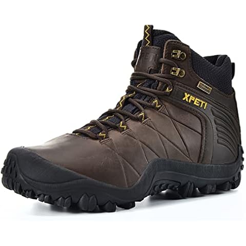 Manfen Men's Waterproof Leather Hiking Boots Outdoor Ankle Walking Shoes Brown Size 10 Cover