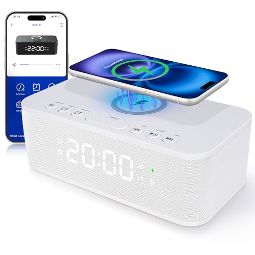 Dual Alarm Clock Radio Bedroom, Digital Alarm Clocks Bedrooms Bluetooth, Up to 10 Bedroom Alarms...