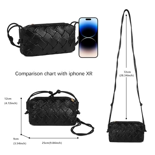 Image of Woven Crossbody bags for women Vegan Leather Handbags Female Satchel Messenger Bag Fashion Shoulder Small Bag Casual Hobo (BLACK)