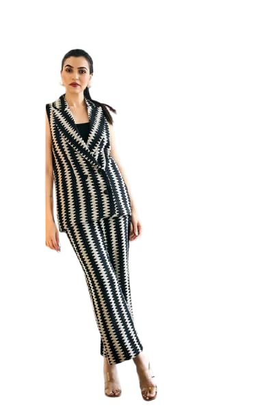 Zig Zag | Casual Formal | Cotton Silk for Women | Meeting | Solid lace Jacket & palazoo | Suit-image-9