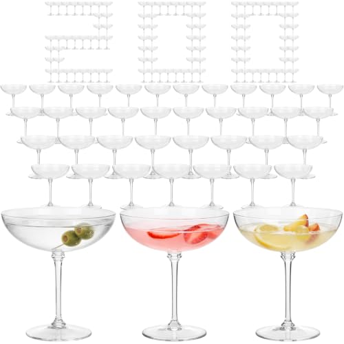 LemonRoad 200 Pcs Plastic Coupe Glasses, 9 oz, Detachable Stem, Clear