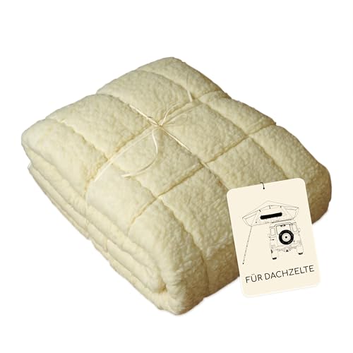 TILLHÅLL Dachzelt Matratzen Topper | Weiches Unterbett für Dachzelte mit Lammflor & Schurwolle | Matratzen-Schoner mit 4 Eckgummis | Dachzelt Matratzen-Auflage 140x240 cm & 160x240 cm
