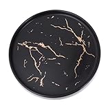 JEWEDECO Bandeja Redonda de Cerámica Negra de 20 CM Diseño de Mármol para Desayuno Plato para Joyería y Exhibición de Anillos Adecuado para Postres y Organización de Accesorios