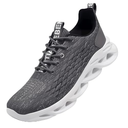 TIANZEBEN Men's Running Shoes Slip on Gym Walking Sneakers Shock Absorbing Non-Slip Workout for Daily Wear, Casual Tennis Cushioned Shoe Breathable Knit Lightweight Grey 7