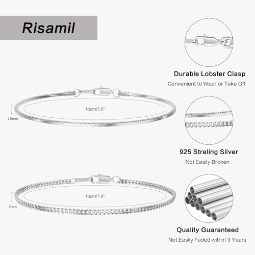 Silver Bracelets for Men Women 2mm Snake Cuban Mens Bracelet 6.5/7/7.5/8/8.5 Inches Bracelets Set Silver Mens Jewelry Gifts for Men4
