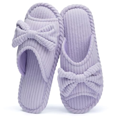 Cute Slippers for Women Indoor and Outdoor Cozy Soft Bow Open Toe Womens Slippers with Memory Foam Anti-Skid Sole Slides Spa Birthday Gifts for Women Mom Her Ladies Bridesmaid