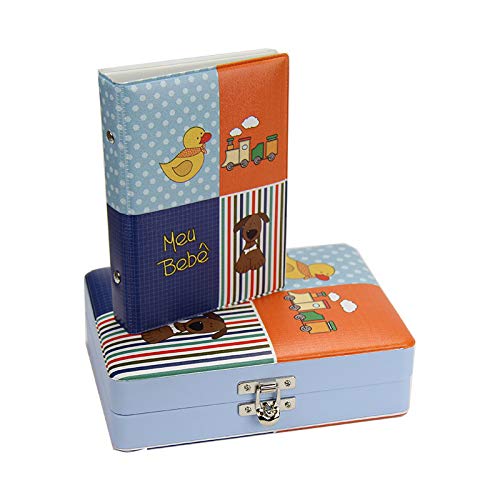 Álbum de Fotos 10x15 Diário do Bebê Baby Blue c/Estojo p/ 100 Fotografias