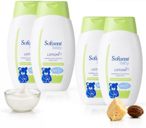 Softsens Baby Lotion 200ml each (Pack of 4 x 200ml) | pH 5.5 | Moisturizing Shea Butter & Milk Cream Formula | Long Lasting Hydration For Newborn Dry Face, Body | Non-Sticky, Lightweight Baby Body Lotion Combo For Baby and Kids 0-5 Years