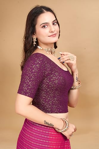 Image of SFT Women's Polycotton Readymade Saree Blouse with Round Neck Half Sleeves Solid Pattern Regular Fit Pull On Closure and Standard Length