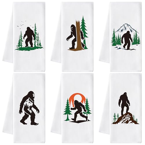 GROBRO7 Funny Gorillas Hand Towel - 6Pcs Forest Mountain Gorilla Theme Kitchen Dishcloths Set Polyester Soft Towels for Bathroom Accessories Home Dining Decor Housewarming Gifts for Men Women