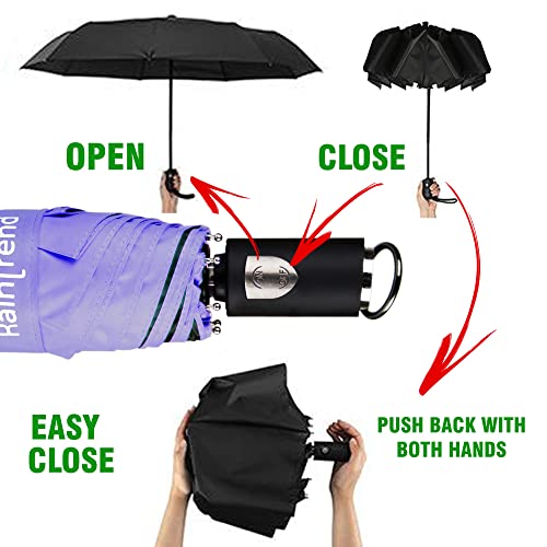 Purple Umbrella Travel Compact Windproof Small Mini Lightweight Foldable Automatic Auto Open Close Umbrellas For Rain Lavender - Womens Umbrella For Backpack Car Purse #TOP4