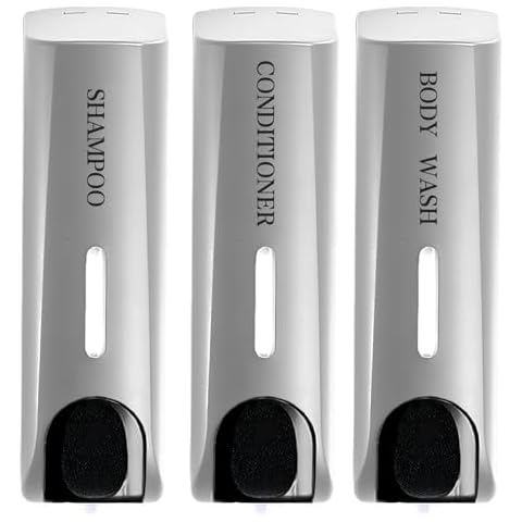 3X350ml Soap Dispenser for Shower Wall,Shower Containers for Shampoo,Conditioner and Soap,Wall Mounted Shampoo Dispenser 3,Shower Pump Dispenser,Chamber,Perfect for Bathroom,Kitchen,Hotel.Silver Cover