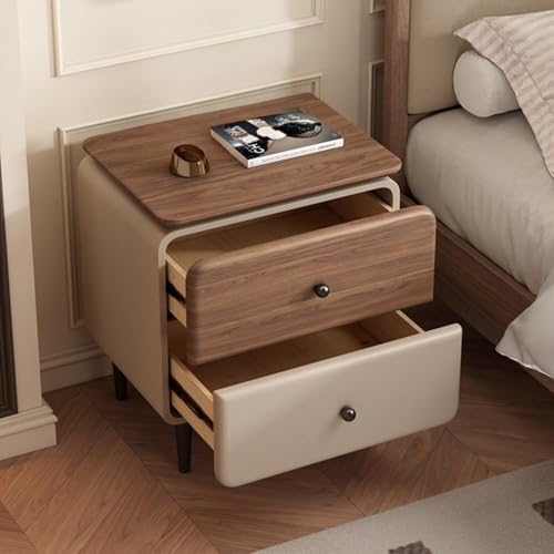 Solid Wood Nightstand with 2 Drawers - Stylish Beige & Brown Bedside Table Storage Cabinet for Apartment, Bedroom & Living Room - Small Space Furniture (50CM)