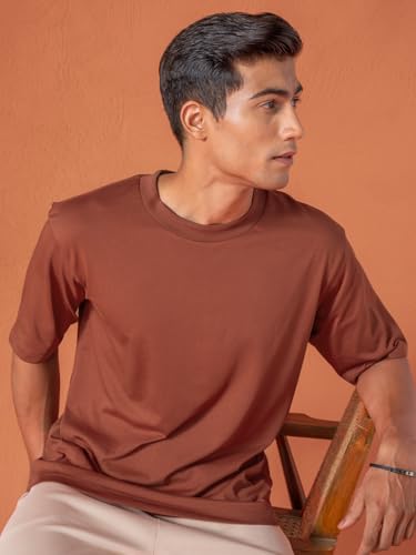 Image of DAMENSCH Statement Solid Oversized T Shirt for Men, Heavyweight, Anti-Pilling, Stylish, Relaxed Fit T Shirt for Men Cotton