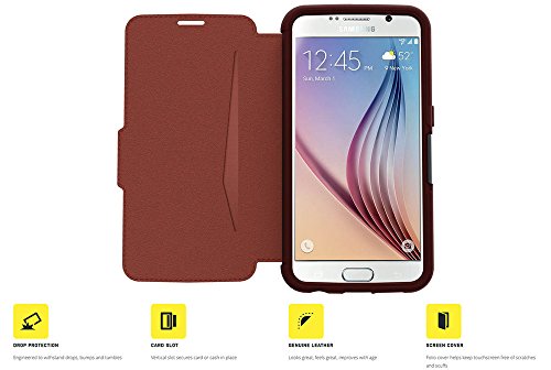 OTTERBOX Strada Series Leather Wallet Case for Samsung Galaxy S6 - Retail Packaging - Chic Revival (Warm Black/Maroon Leather)
