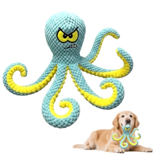 Image of MAXBECK Interactive Octopus Dog Toy, Plush Dog Toy with Crinkle Paper & Squeaker, Tug of War Dog Toy for Small Medium Large Dogs, Soft Dog Chew Toy for Indoor Play, Puppy Training (H-Octopus-Green)