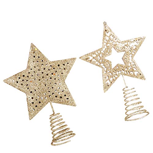2 Pcs Exquisite Chrismtas Tree Toppers Stylish Novel Tree Star Decors (Golden) Christmas Decorations #TOP5