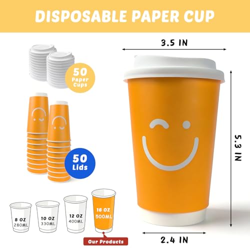 Elegift 16oz Disposable Coffee Cups with Lids, Insulated Double-Walled Cups