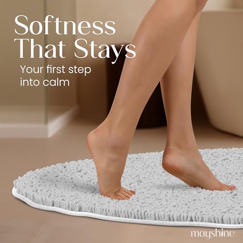 Image of MAYSHINE Round Area Rug Set for Bathroom | Soft Plush Chenille Bath Mat, Water Absorbent Non-Slip Bathroom Rug | Washable Shag Carpet for Shower, Bedroom, or Home Decor | 36 inchx36 inch (Round) | White
