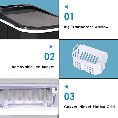 MHGD Eismaschine Theke, 26 lbs EIS in 24 Stunden Tragbare Eismaschine 9 Eiswürfel fertig in 8 Minuten LED-Anzeige… – Bild 5