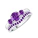 IRA FASHION EMPIRE 925 Sterling Silver 3-Stone Wedding Engagement Rings Stackable Band Ring Set for Women 14K White Gold Plated created-amethyst 7.5