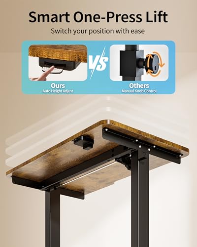 Image of Okin Electric Standing Desk 31.5x19.7 Inches Small Computer Desk-Whole Piece Stand up Desk with Wheels Gaming Rolling Home Office Desks, Rustic Brown