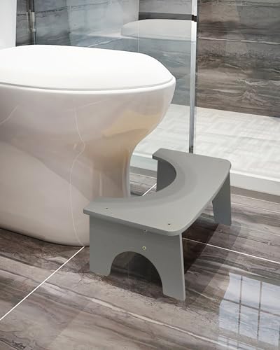 RayLove Banqueta de sanita de madeira de bambu para adultos com almofada antiderrapante (cinzento)