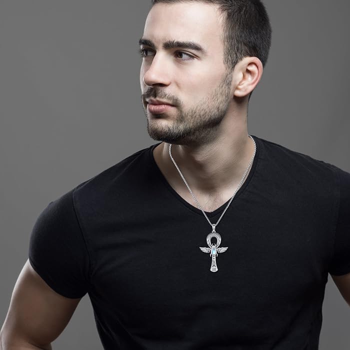 Ankh Egyptian Necklace 925 Sterling Silver Ankh Cross Necklace Scarab Ankh Pendant Ancient Egyptian Symbol jewelry Gift for Men Women3