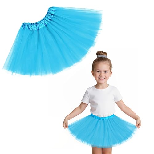 Zando 4 Layers Light Blue Tutu Girls Blue Tutu for Toddler Girls Kids 2-8 Years Halloween Costume Cosplay Princess Puffy Tulle Elastic Waist Dance Skirt Birthday Party Dress up Affordable Soft