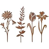 QijAOPD 8 Stück Gartenstecker Rost Metall, Blumen Dekoration, Pflanzenstecker, Beetstecker, gartendek Rost für Garten Balkon Terrasse, Geschenk für Frühling Außenbereich Dekoration