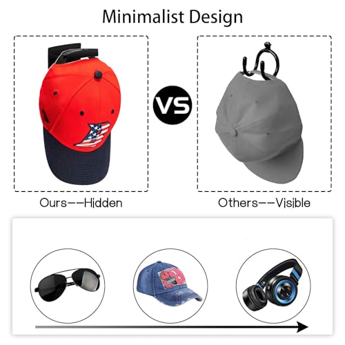 Shirene Cap Halterung Wand,12 PCS Selbstklebende Hut Halter Selbstklebende Huthaken Hutständer für Baseball Kein Bohren Organizer Wandmontage für Kopfhörer,Taschen,Schlüsselanhänger