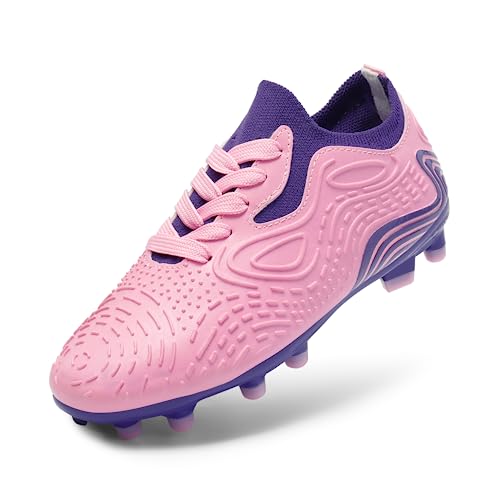 DREAM PAIRS Boys Girls Soccer Cleats Kids Football Shoes for Little/Big Kid 4 Big Kid Pink/Purple