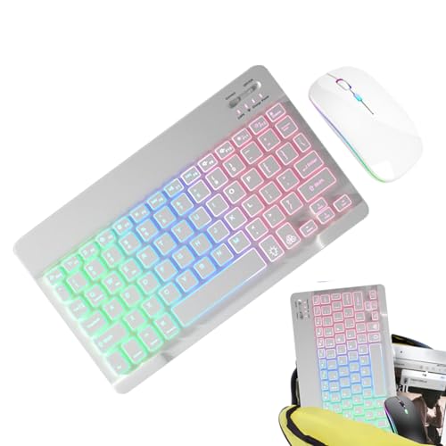 Teclado Inalámbrico Y Retroiluminación del : Teclado LED De 7 Colores con Dos Modos De Iluminación | Combo De De Teclado Delgado Recargable, Kit Silencioso De Mecanografía De Bajo Perfil Pa