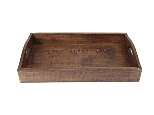 Store Indya Vintage Wooden Serving Tray Wood Hand Carved with Handle Large Brown 16 X 10 Inches