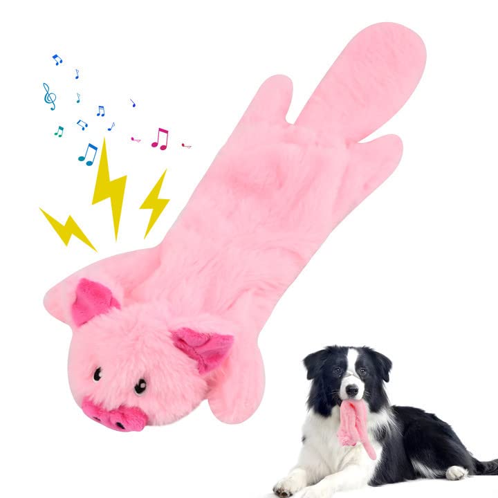 Juguete para Perros Duradero Juguetes de Peluche Juguetes para Masticar Juguetes Chirriantes Perros Juguete para Perro Sin Relleno para Perros Pequeños Medianos y Grandes (Cerdo Rosa)