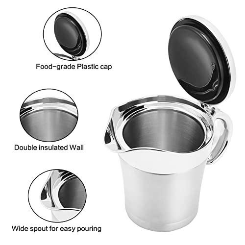 Stainless Steel Double Insulated Gravy Boat Sauce Jar with Hinged Lid, Perfect for Serving Jars of Gravy or Cream for Thanksgiving, Halloween, Christmas (500ML） - Thumbnail 3