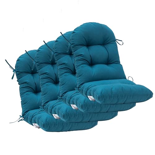 Image of QILLOWAY Outdoor High Back Chair Cushion for Adirondack, All Weather Rocking Chair Cushions Thick Padded Replacement for Patio Furniture Set of 4,Peacock Blue
