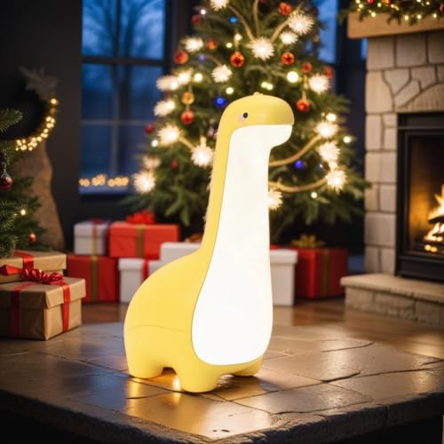 Image of HPYDIY Dinosaur Night Light,Cute USB Rechargeable Bedside Night Dorm Room Decor Lamp Kawaii Portable LED Sleep Light with Timer Funny Bedroom for Toddler Baby Kids Gifts Teen Girls Boys（Yellow）