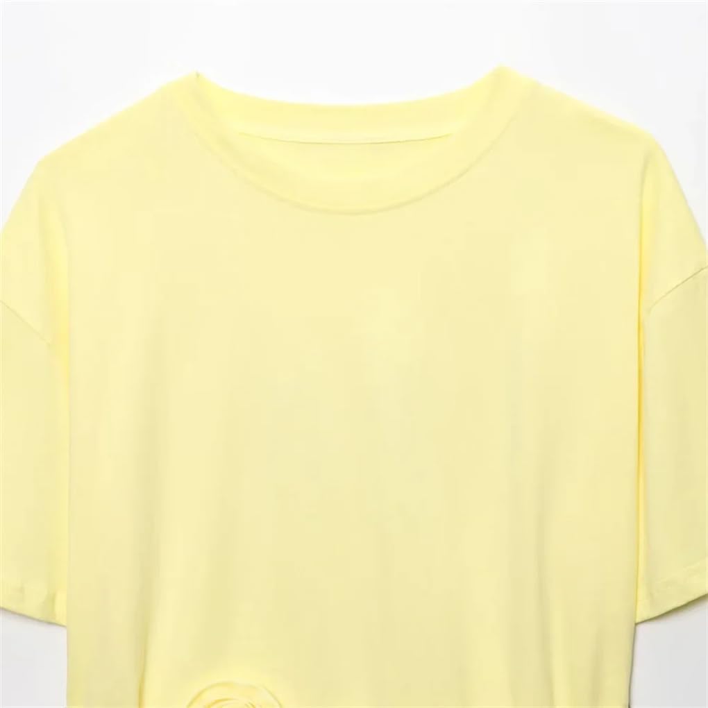 Women's Floral Lace-Up Crew Neck Short-Sleeved T-Shirt Top