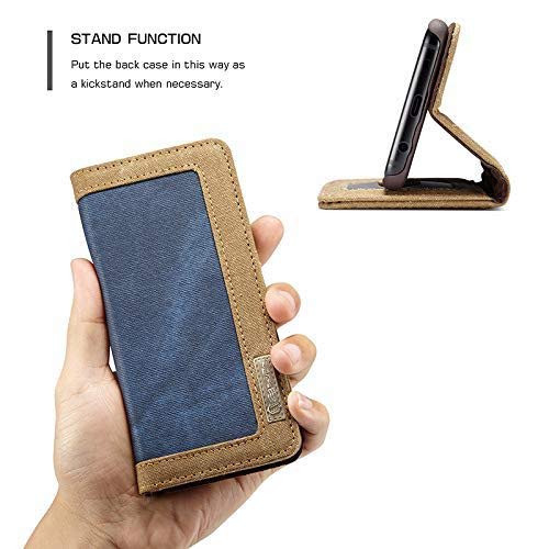 Image of ClickCase Iconic Series for Realme Narzo 20 pro Soft Canvas Denim Cloth Leather Wallet Flip Case Kick Stand with Magnetic Closure Flip Cover for Realme Narzo 20 pro (Blue & Beige)