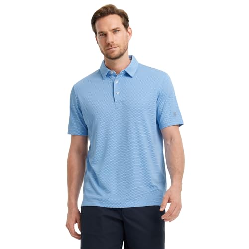M MAELREG Golf Shirts for Men Dry Fit Casual Golf Polos Moisture Wicking Jacquard Mens Polo Shirt Short Sleeve Light Blue - image 2