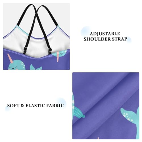 Cute Whale Girls One Piece Swimsuits Narwhal Sport Halter Swimwear Beach Bathing Suit 7-8T Multi3